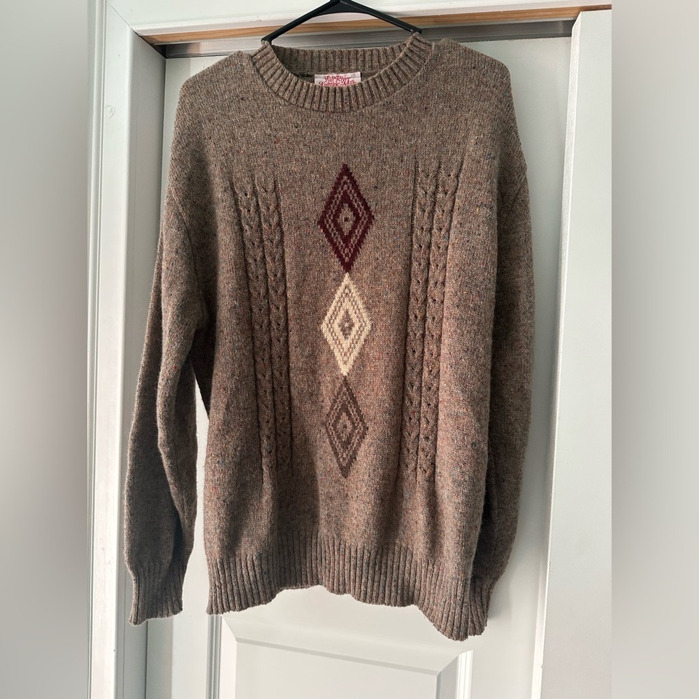 Vintage FALL RIVER KNITTING MILLS CABLE KNIT WOOL FISHERMAN Argyle Sweater XL